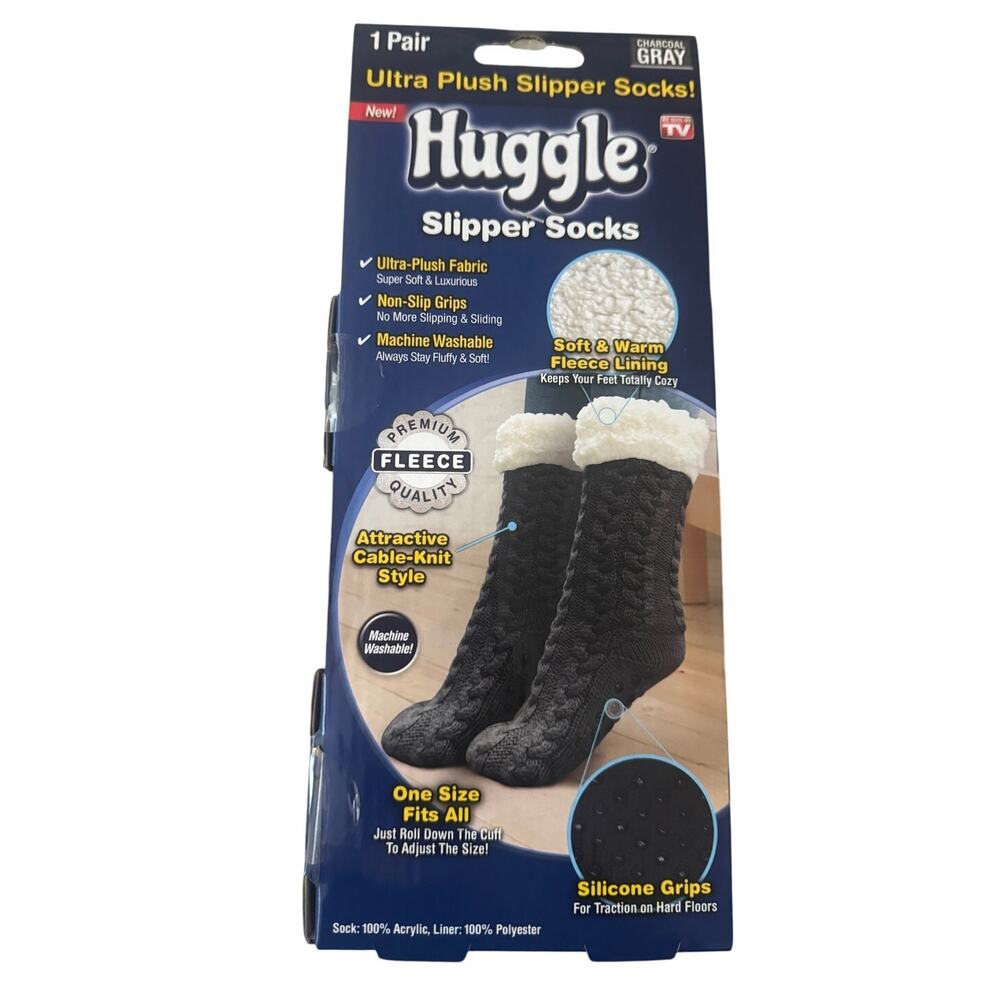 NWT Huggle | Dark Grey Ultra Plush Slipper Socks | One Size Fits All